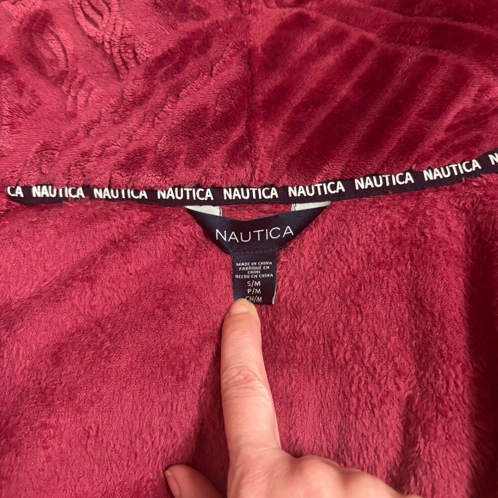 Nautica Plush Burgundy Long Robe S/M Shawl Collar Pockets (No Belt) - Picture 7 of 10